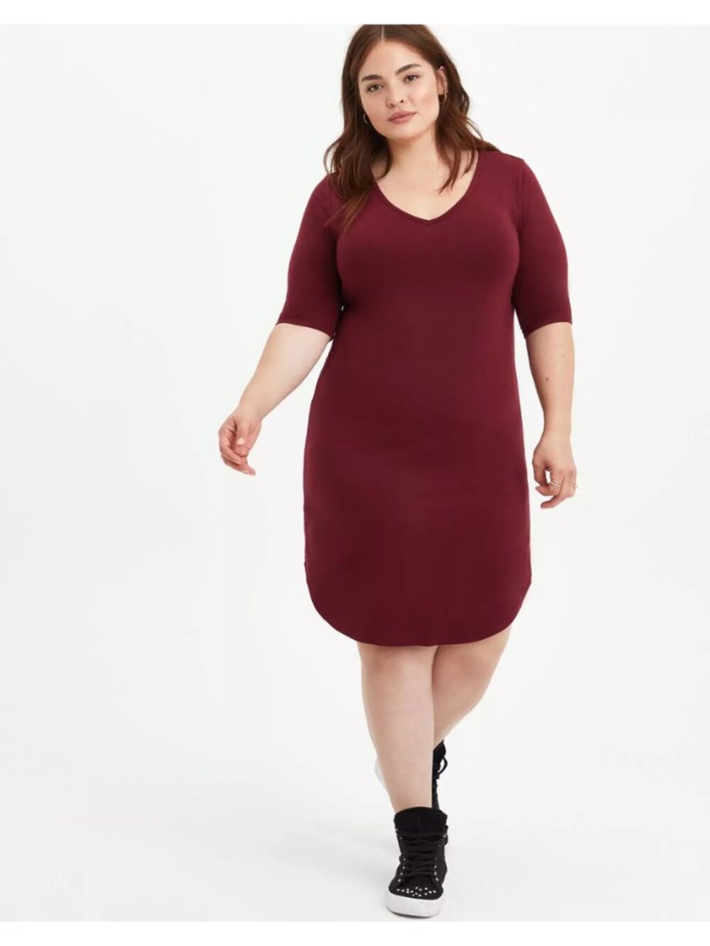 Torrid 2 Burgundy Mini Jersey Tee Shirt Dress 2X 18 20